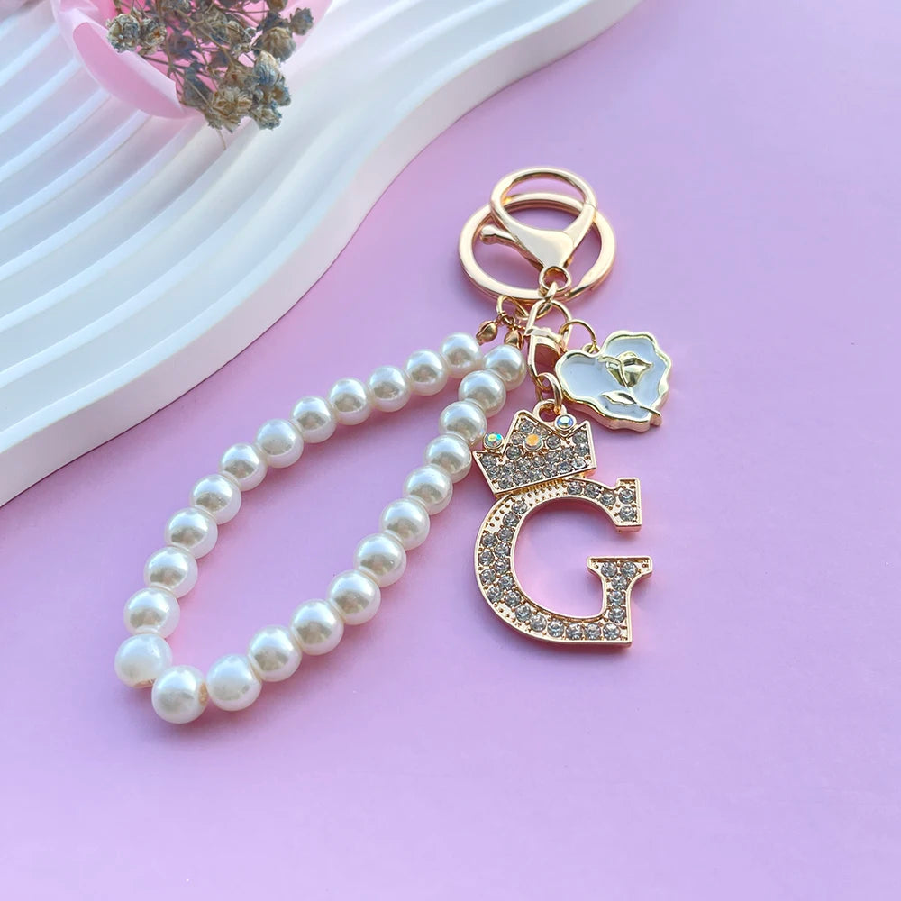 Pearl Crown Initial Keychain (A–Z)