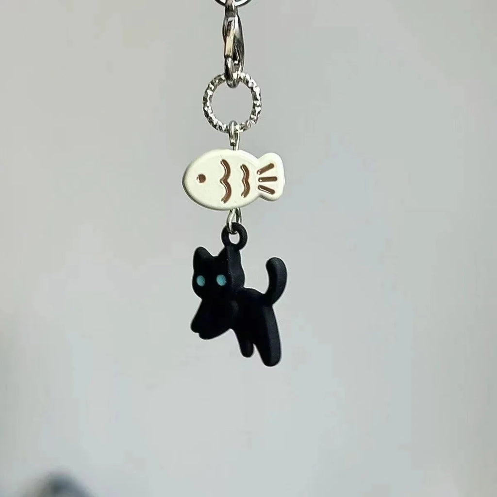 Black Cat Phone Charm Keychain