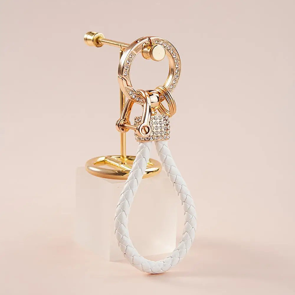 Braided Rhinestone Wristlet Keychain