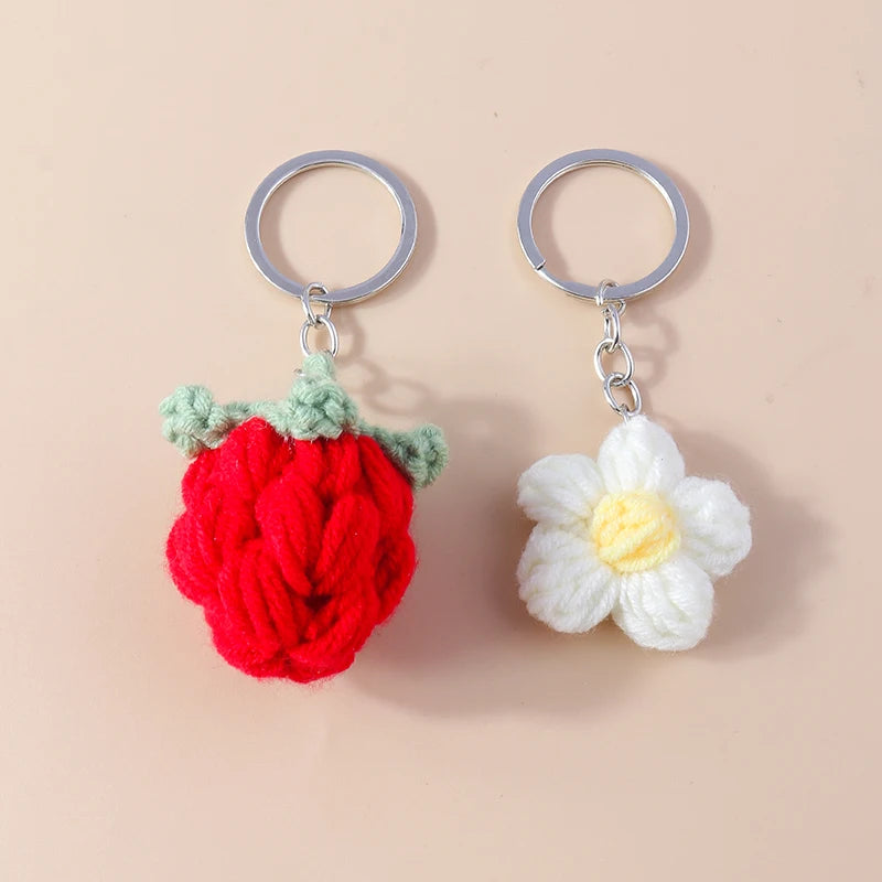 Crochet Strawberry & Daisy Keychain