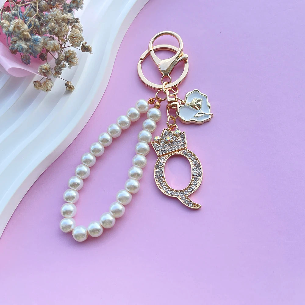 Pearl Crown Initial Keychain (A–Z)
