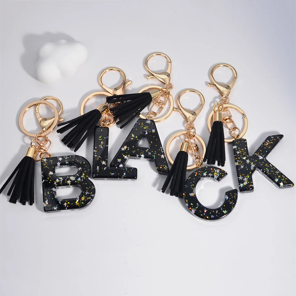 Glitter Initial Tassel Keychain (A–Z)