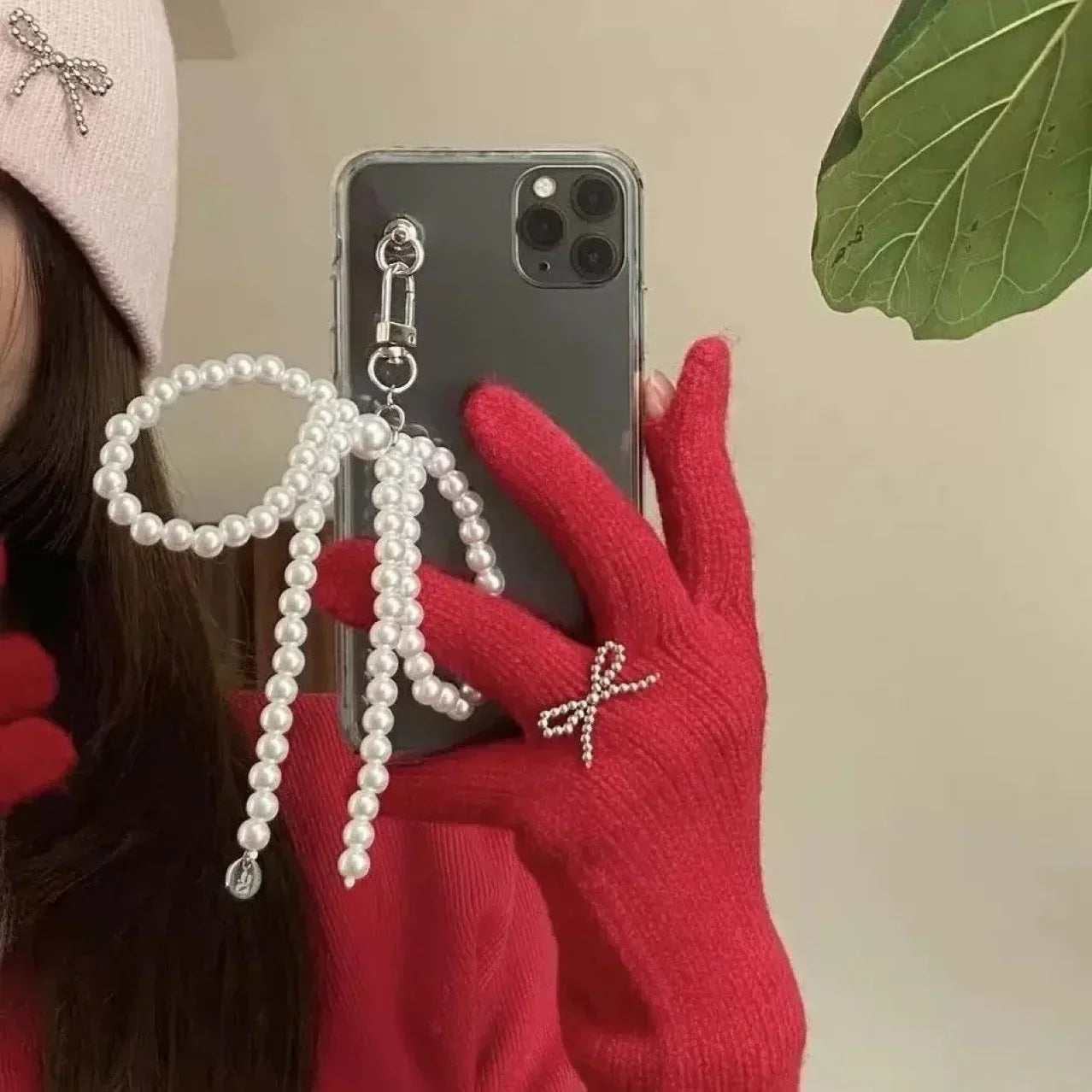 Pearl Bow & Heart Bag Charm