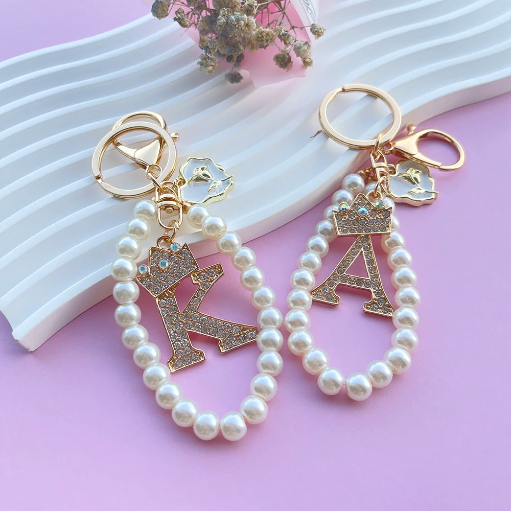 Pearl Crown Initial Keychain (A–Z)