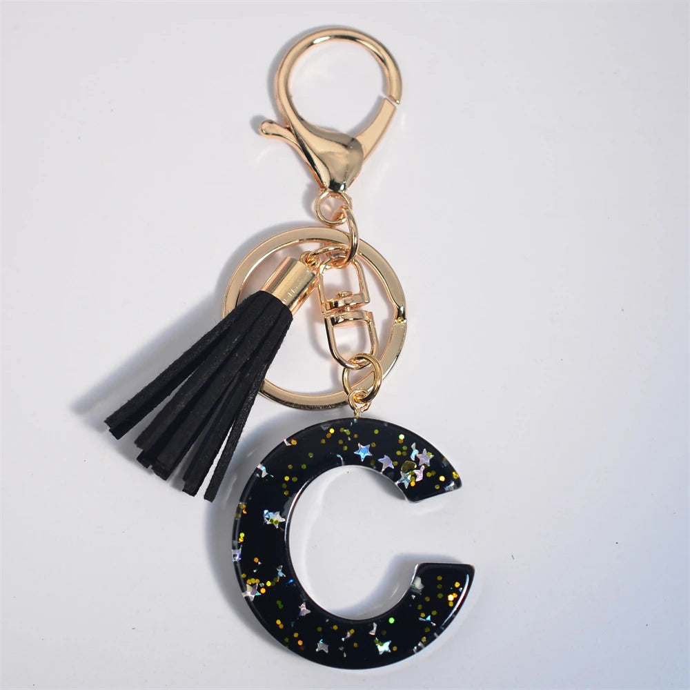 Glitter Initial Tassel Keychain (A–Z)