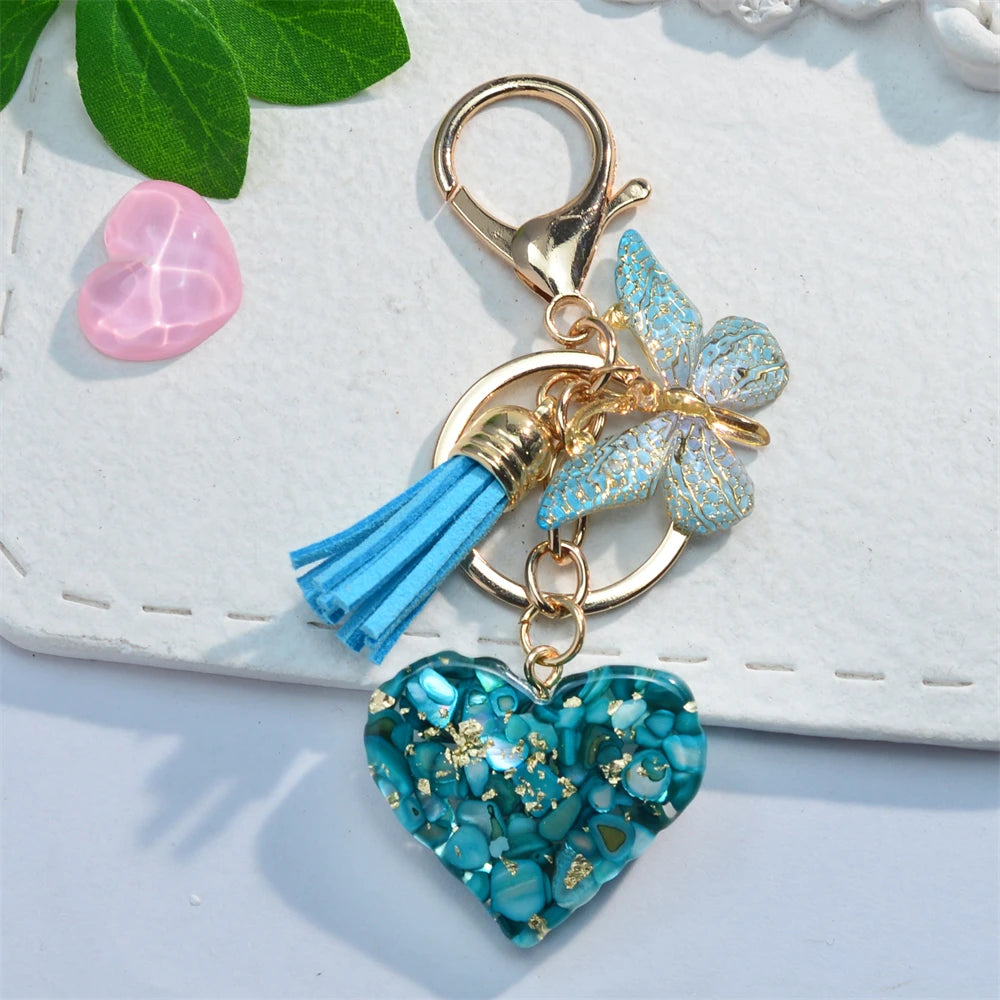 Butterfly Heart Rhinestone Tassel Charm
