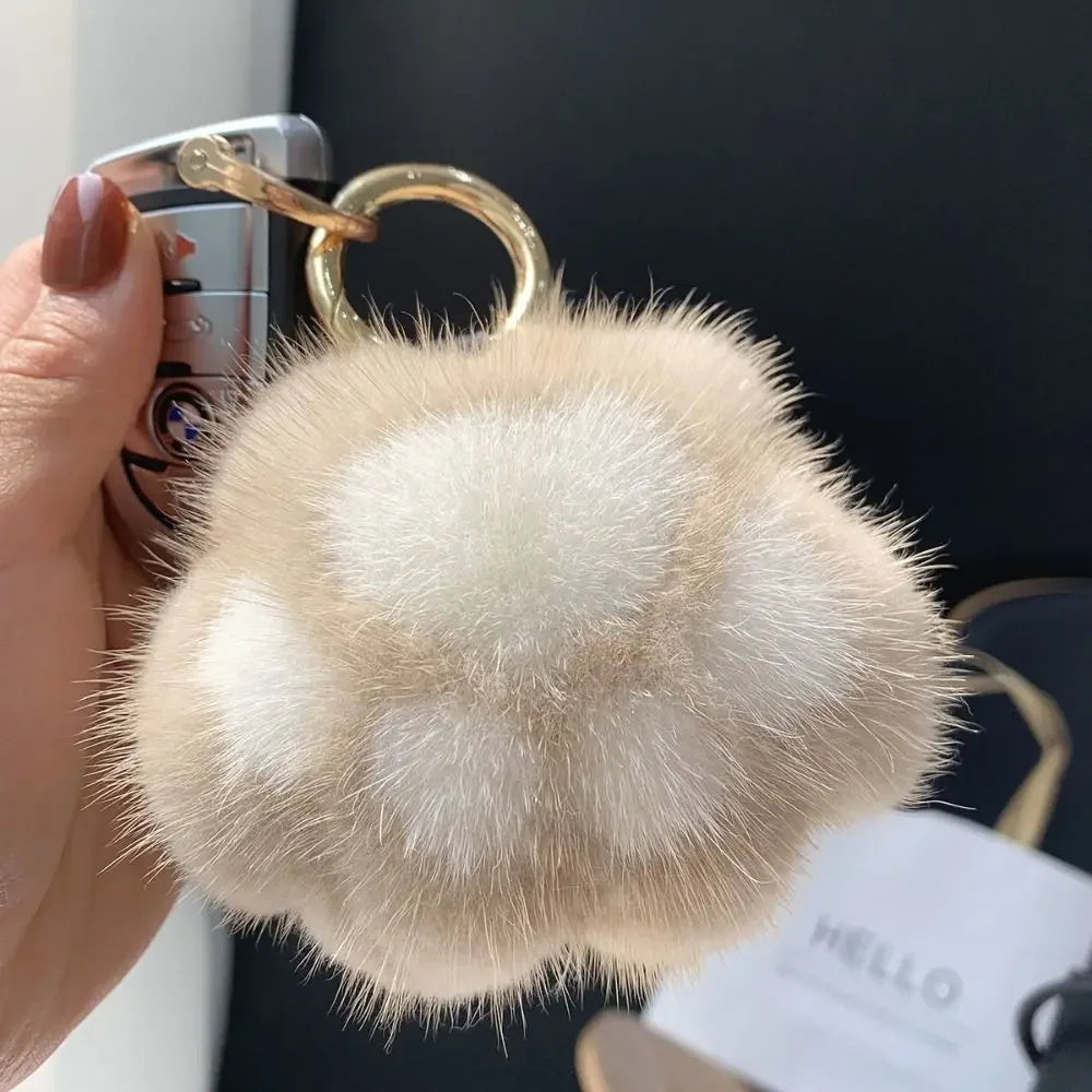 Fluffy Cat Paw Pompom Keychain
