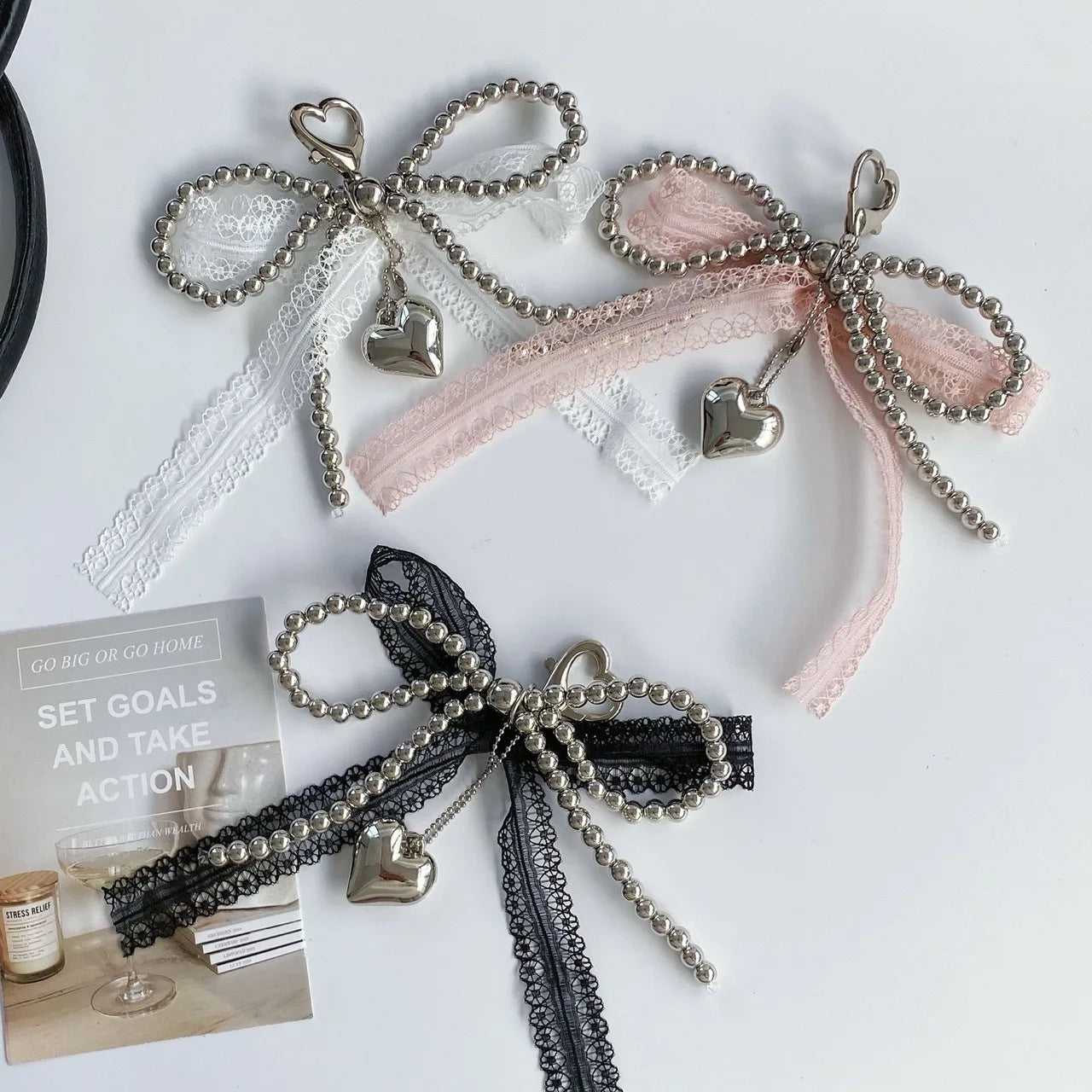 Pearl & Lace Bow Bag Charm