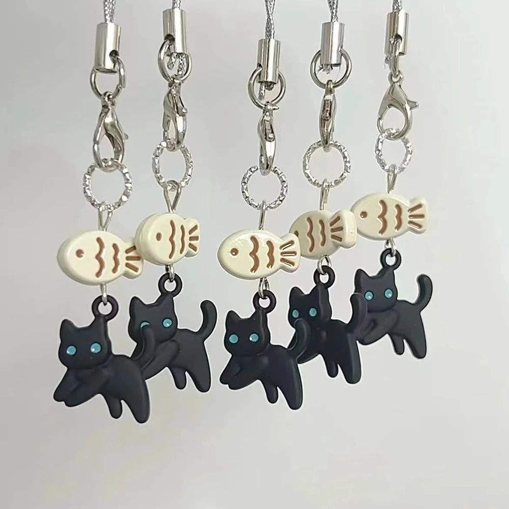 Black Cat Phone Charm Keychain