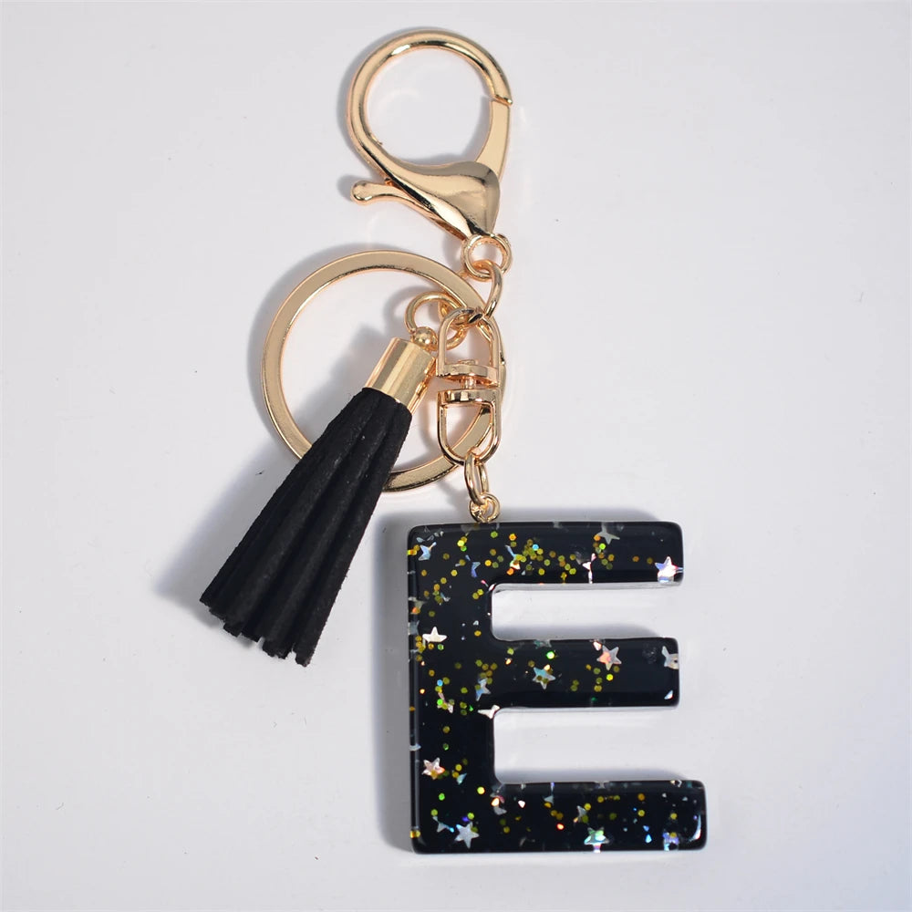 Glitter Initial Tassel Keychain (A–Z)