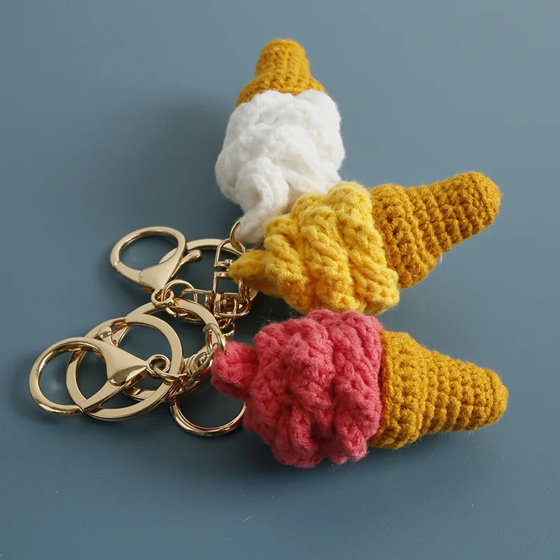Crochet Ice Cream Cone Keychain