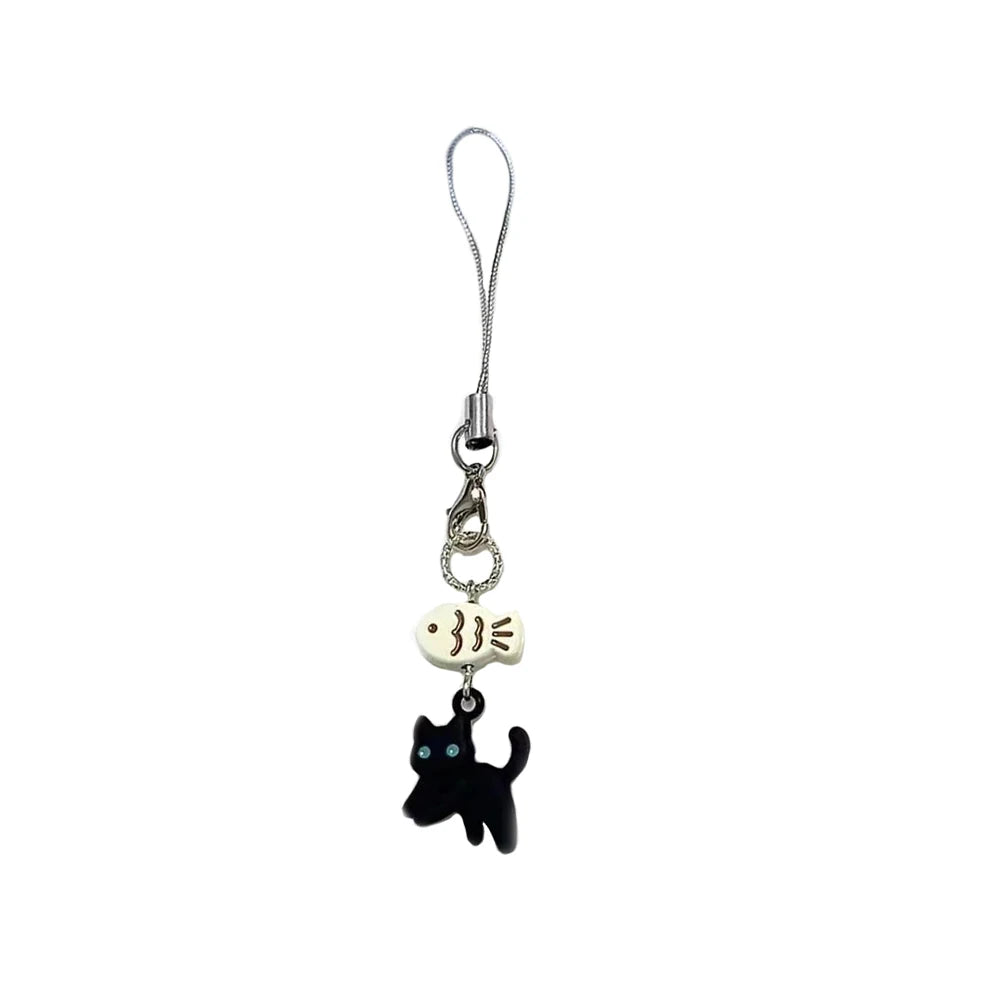 Black Cat Phone Charm Keychain