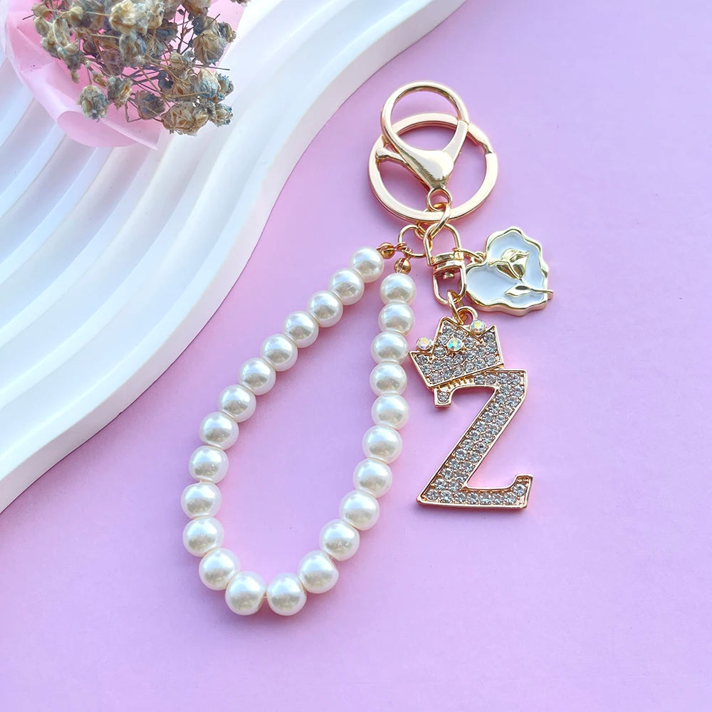 Pearl Crown Initial Keychain (A–Z)