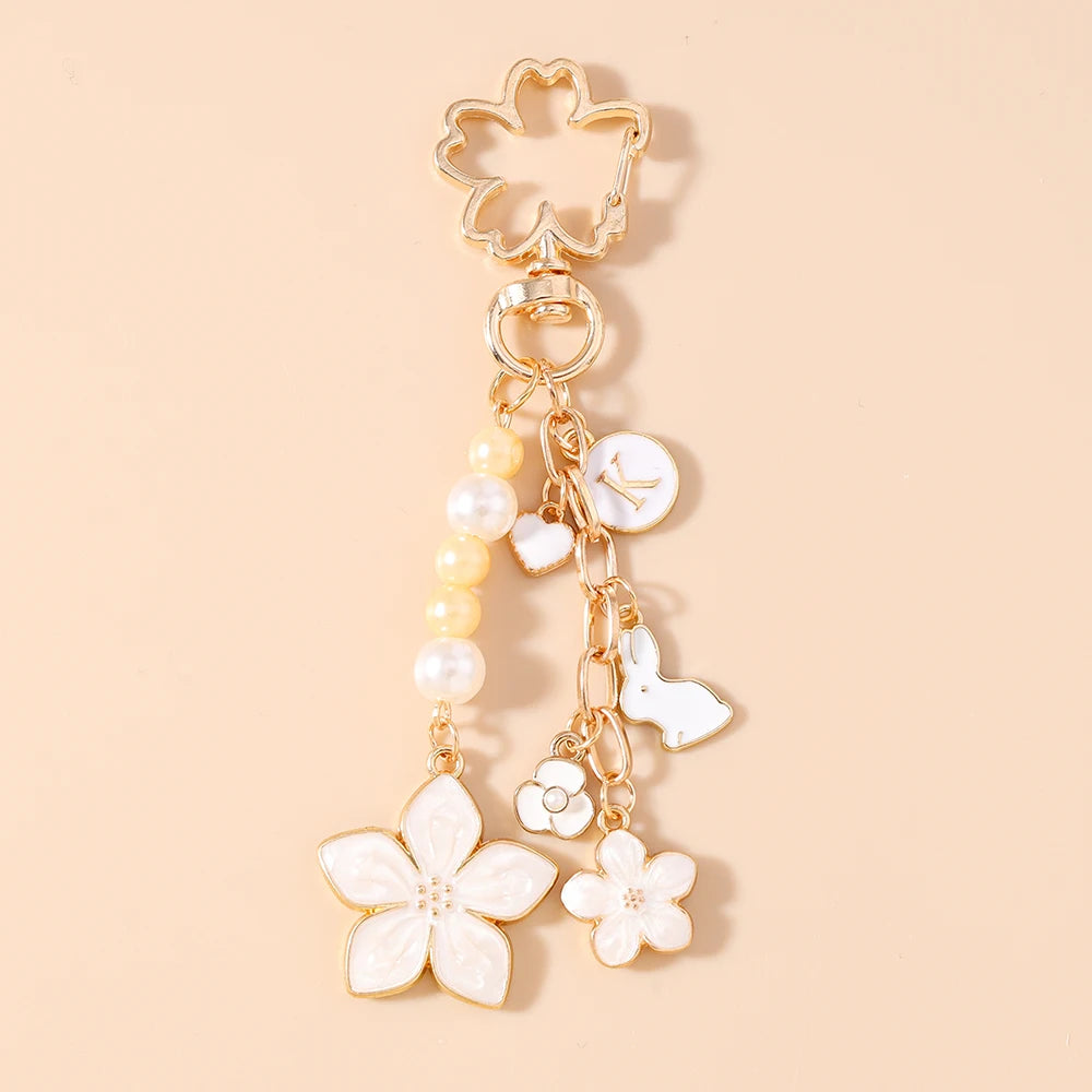 Enamel Pearl Flower Keychain