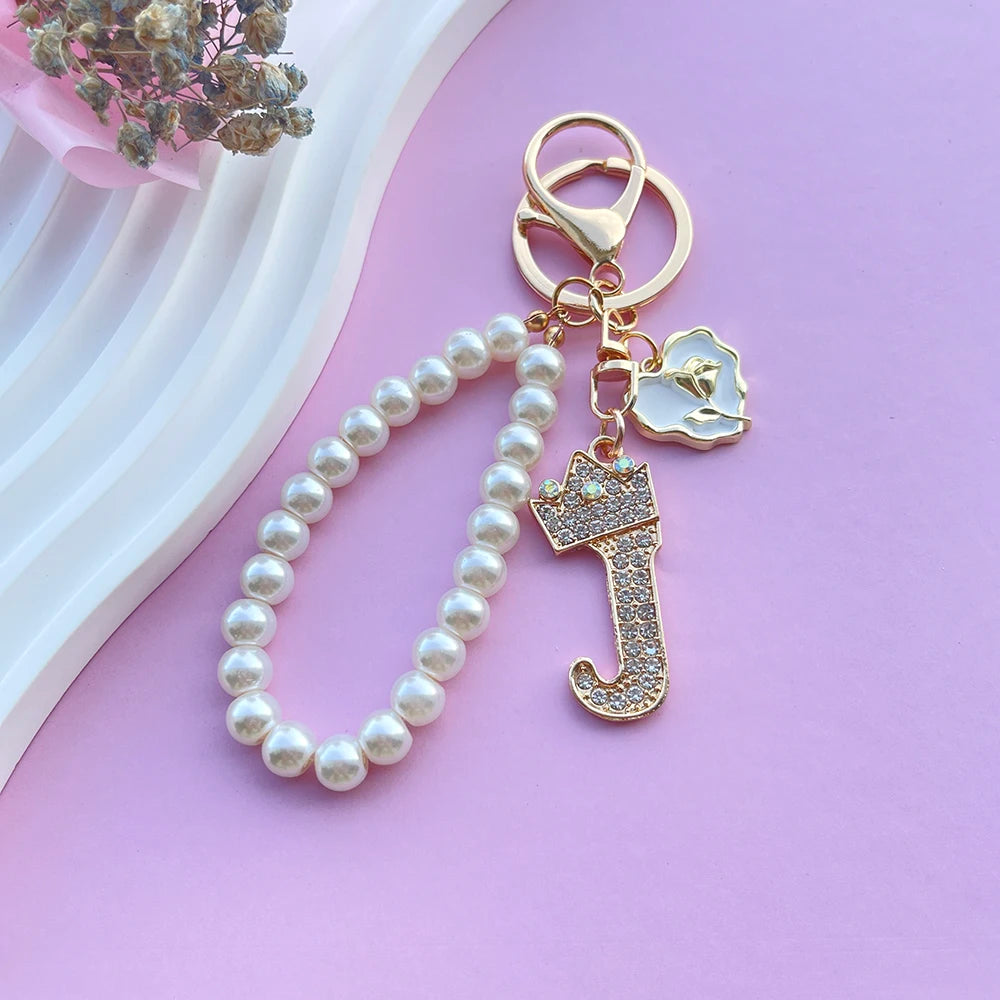 Pearl Crown Initial Keychain (A–Z)