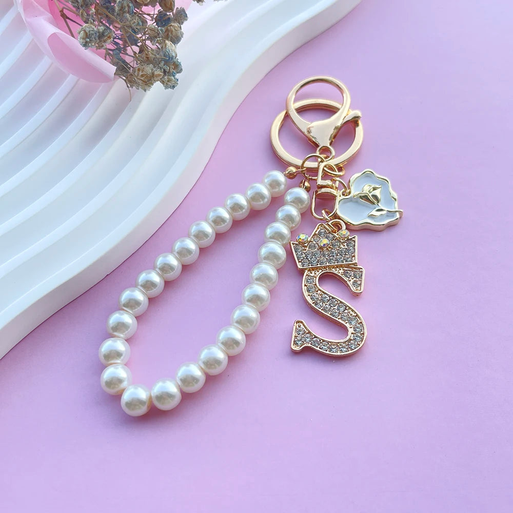 Pearl Crown Initial Keychain (A–Z)