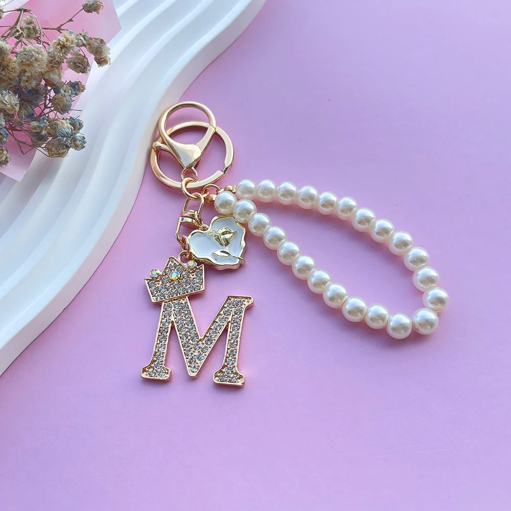 Pearl Crown Initial Keychain (A–Z)