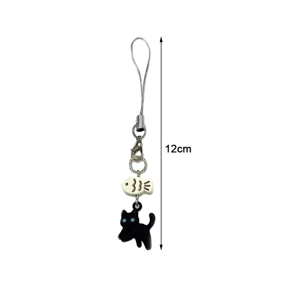 Black Cat Phone Charm Keychain