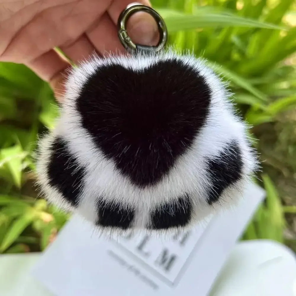 Fluffy Cat Paw Pompom Keychain