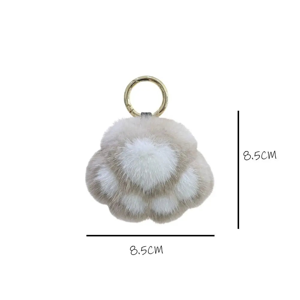 Fluffy Cat Paw Pompom Keychain