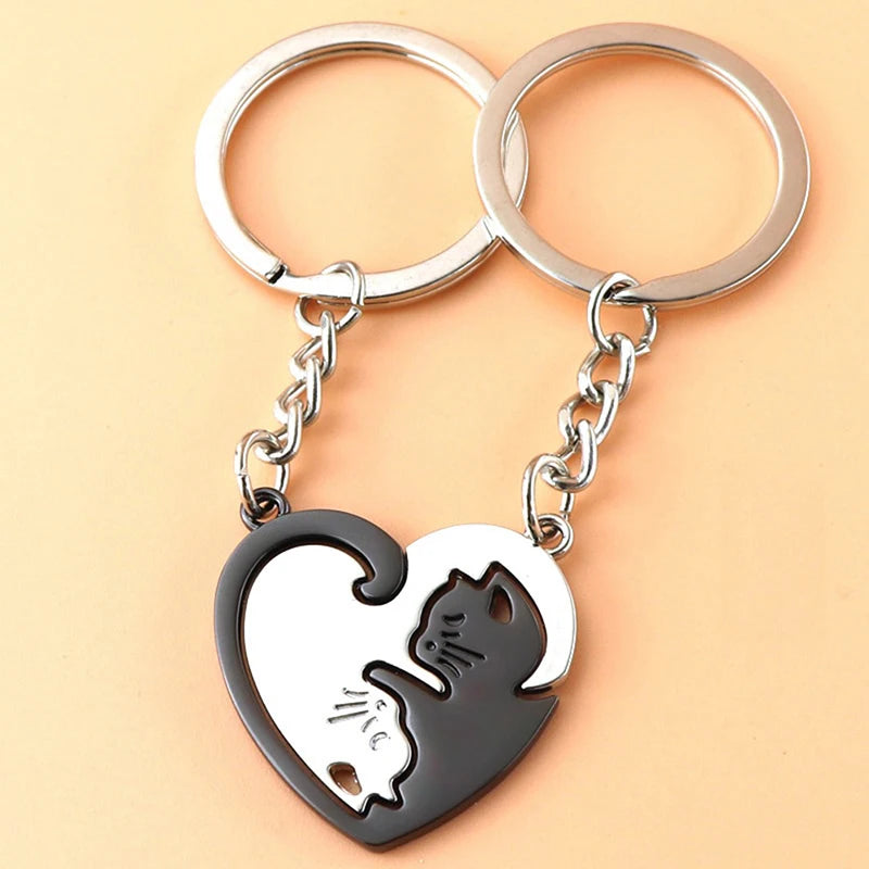 Hugging Cats Couple Keychain
