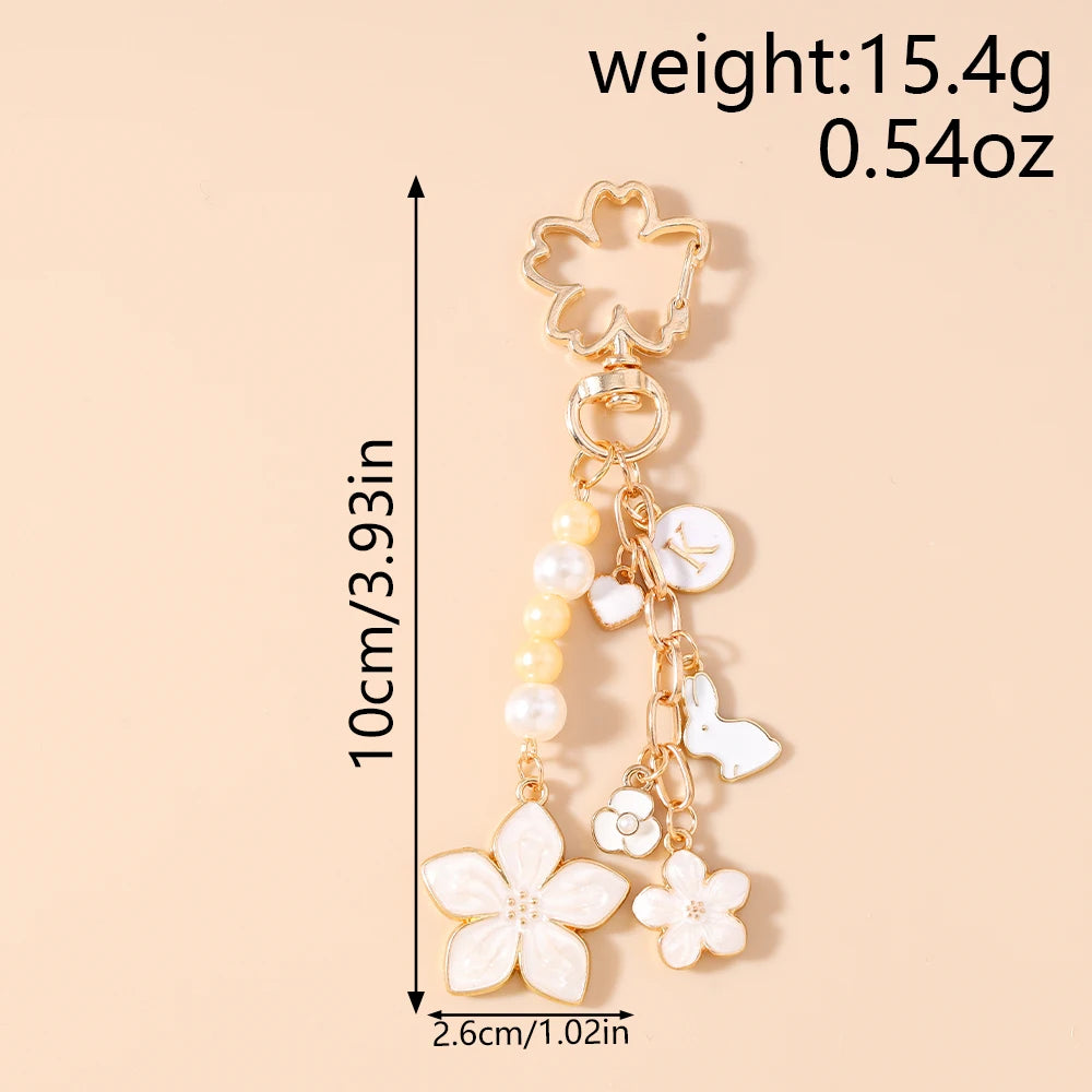 Enamel Pearl Flower Keychain