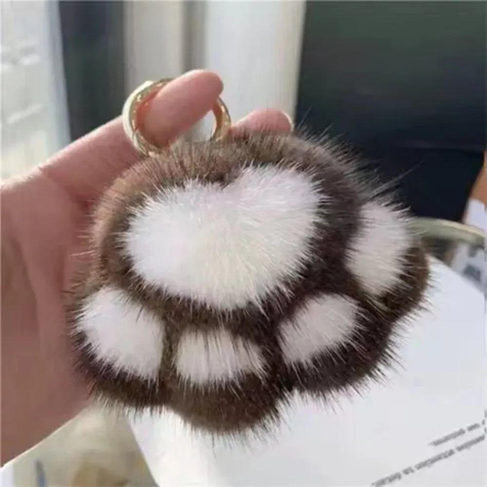 Fluffy Cat Paw Pompom Keychain