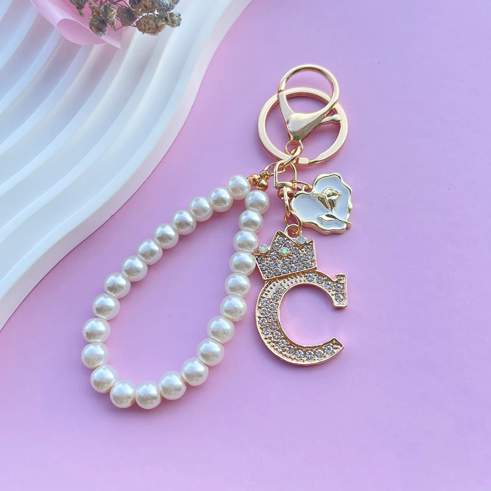 Pearl Crown Initial Keychain (A–Z)