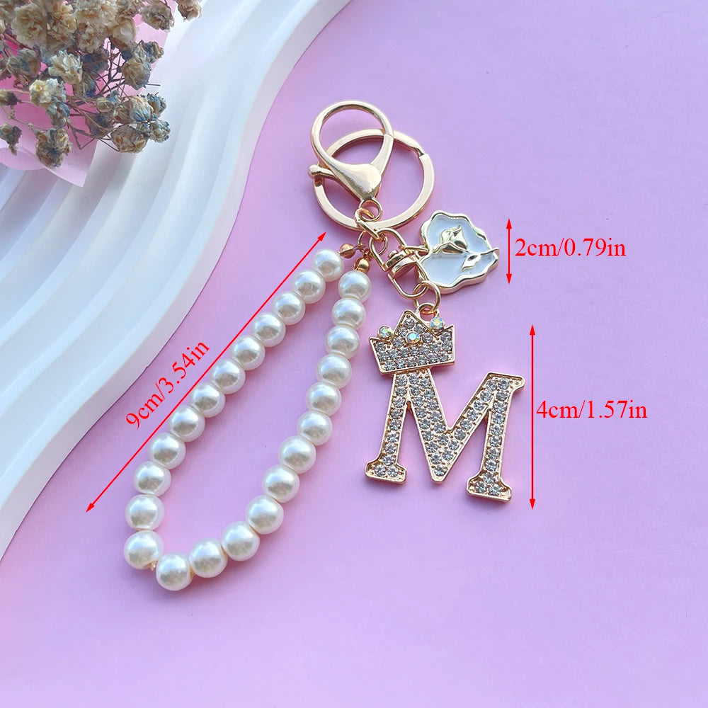 Pearl Crown Initial Keychain (A–Z)