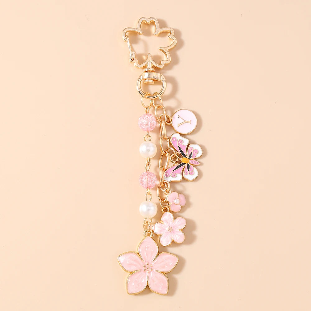 Enamel Pearl Flower Keychain