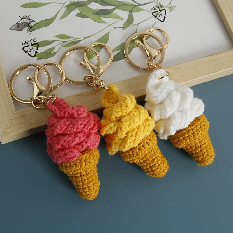 Crochet Ice Cream Cone Keychain