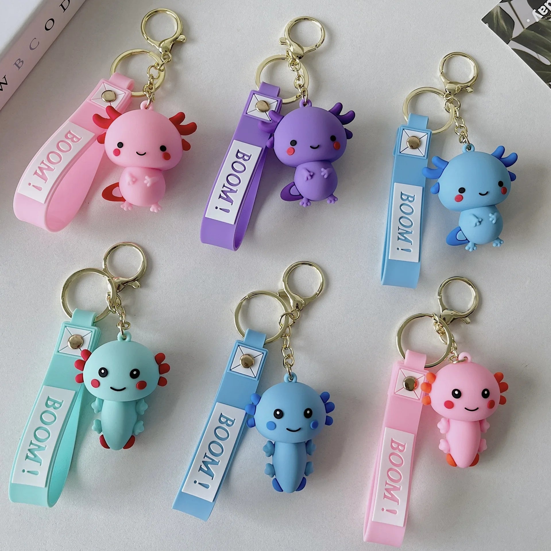 Chubby pastel axolotl kawaii keychain