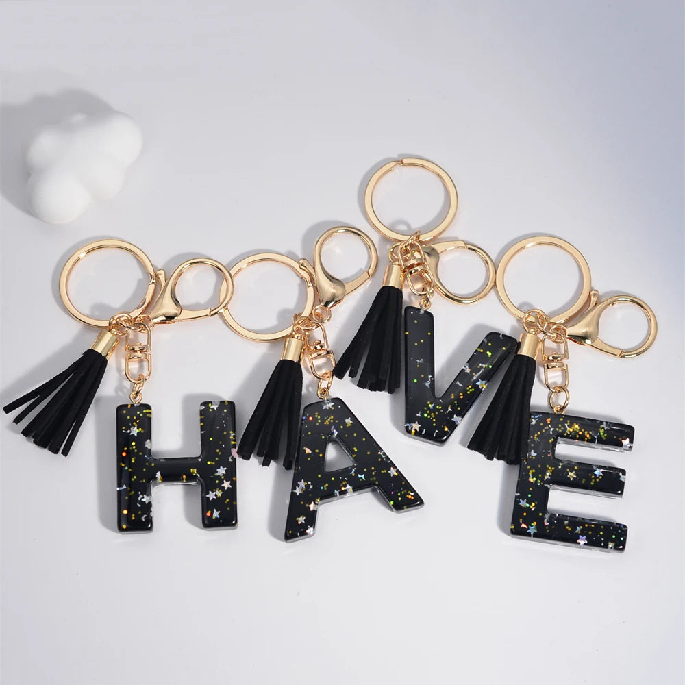 Glitter Initial Tassel Keychain (A–Z)