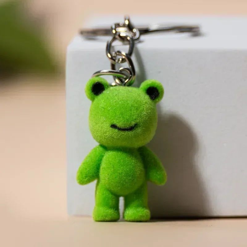 Cute green frog plush keychain, cottagecore style