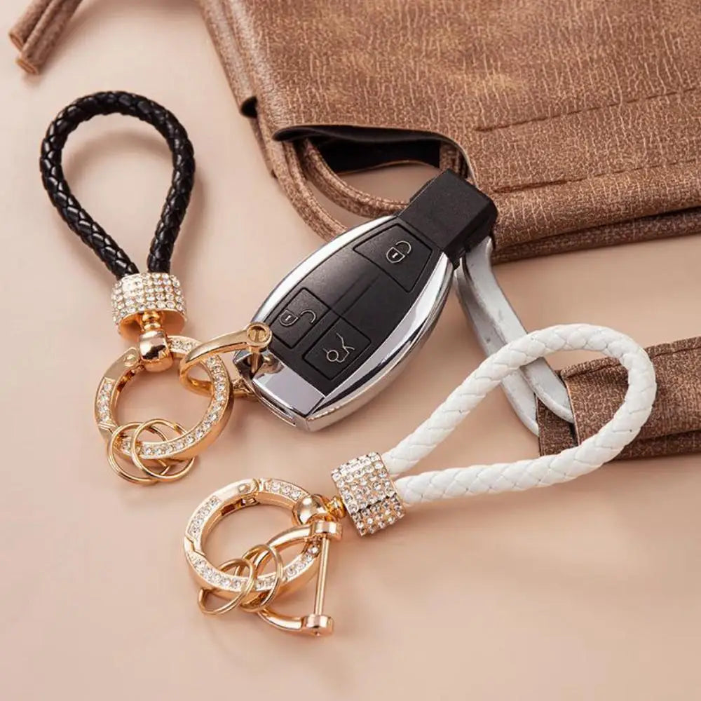 Braided Rhinestone Wristlet Keychain