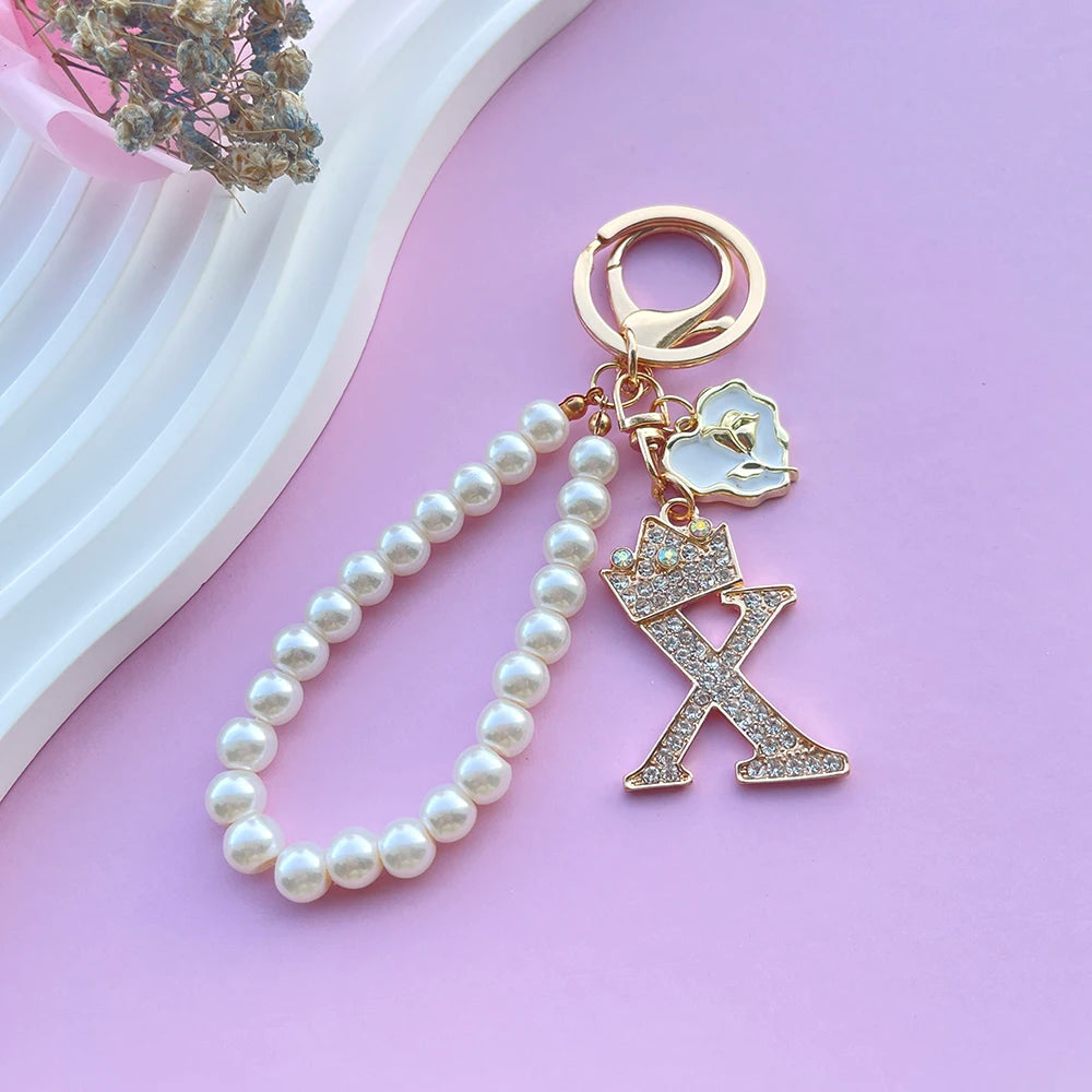 Pearl Crown Initial Keychain (A–Z)