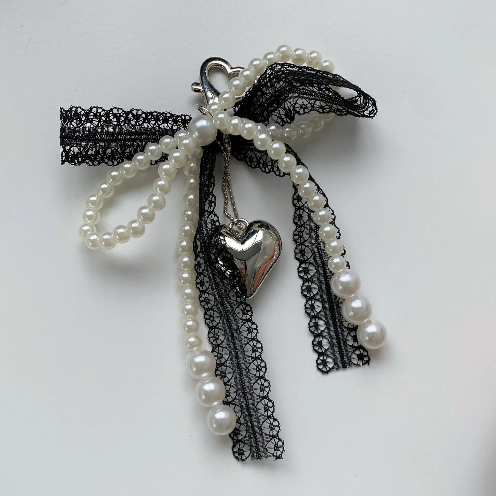Pearl Bow & Heart Bag Charm