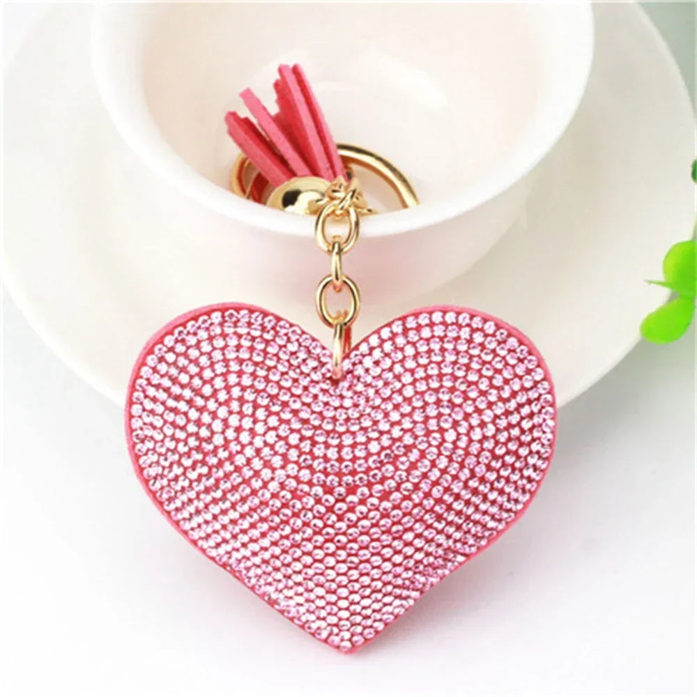 Rhinestone Heart Tassel Bag Charm