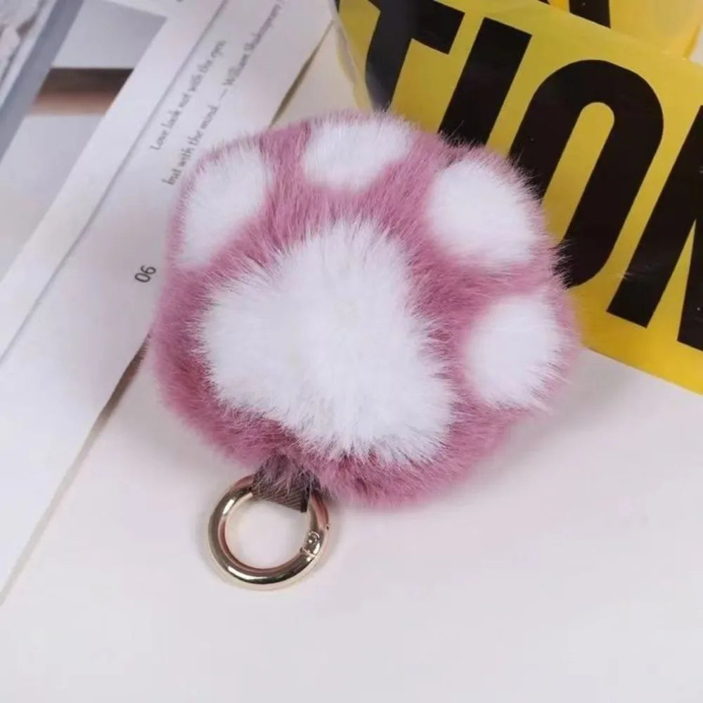 Fluffy Cat Paw Pompom Keychain