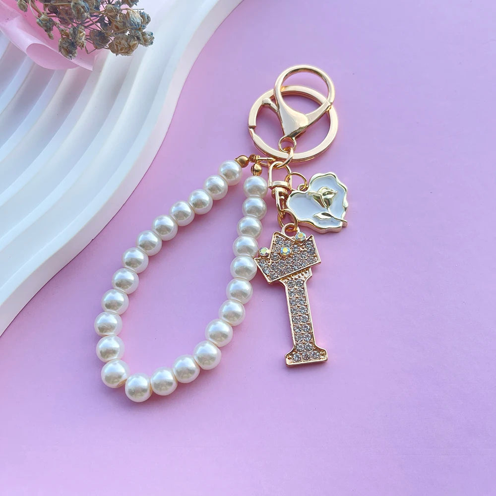 Pearl Crown Initial Keychain (A–Z)