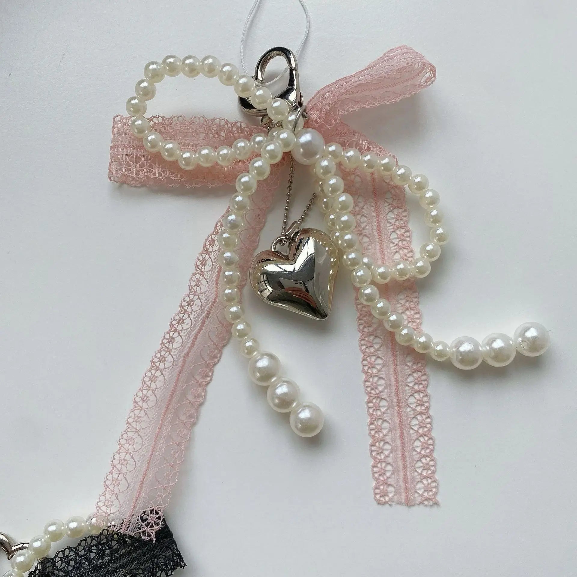 Pearl Bow & Heart Bag Charm
