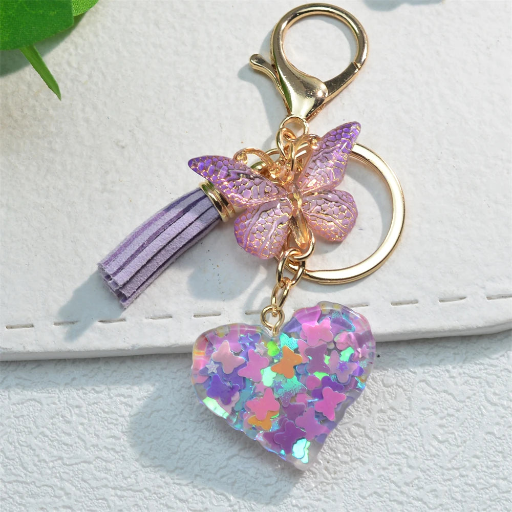 Butterfly Heart Rhinestone Tassel Charm