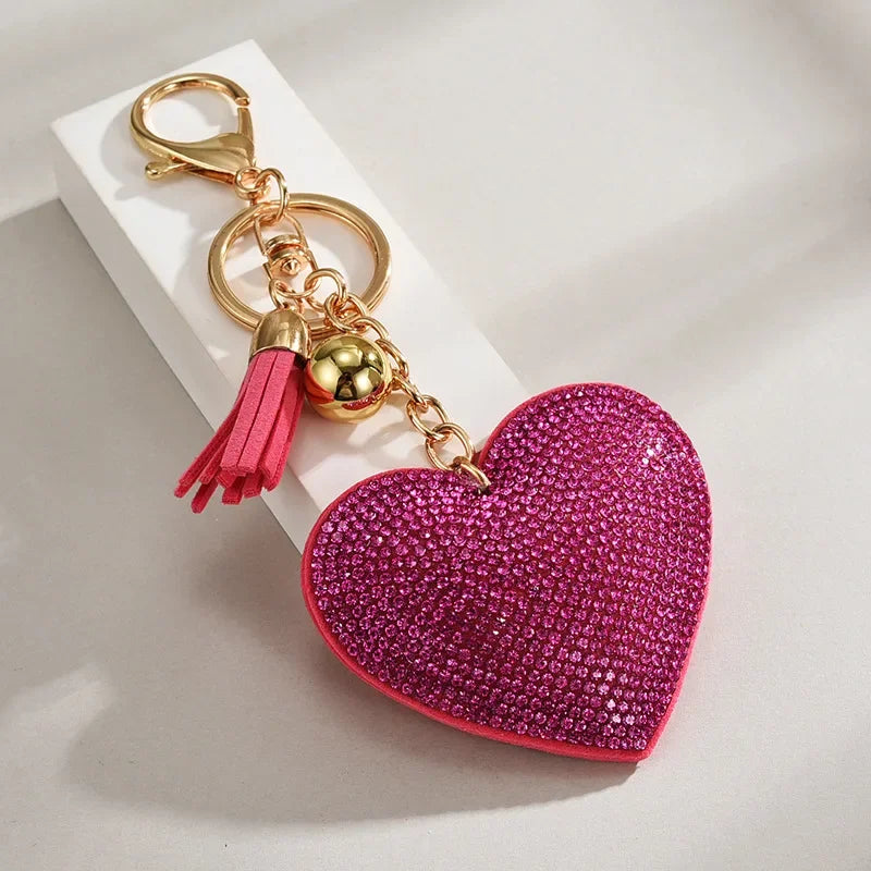 Rhinestone Heart Tassel Bag Charm