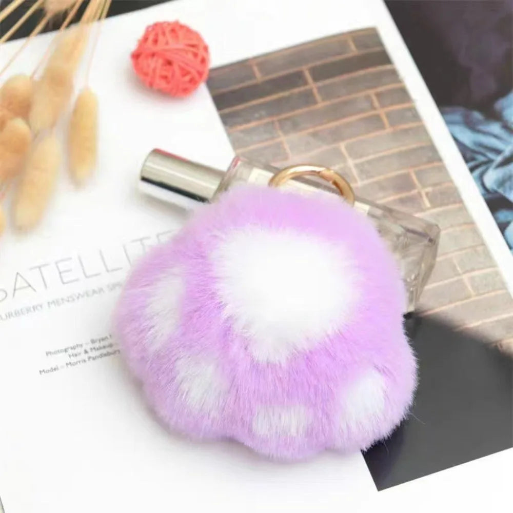 Fluffy Cat Paw Pompom Keychain