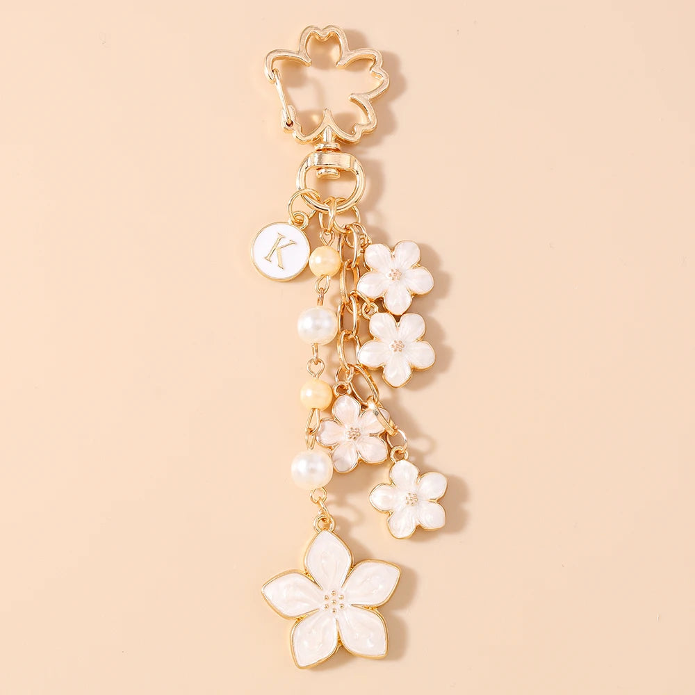 Enamel Pearl Flower Keychain