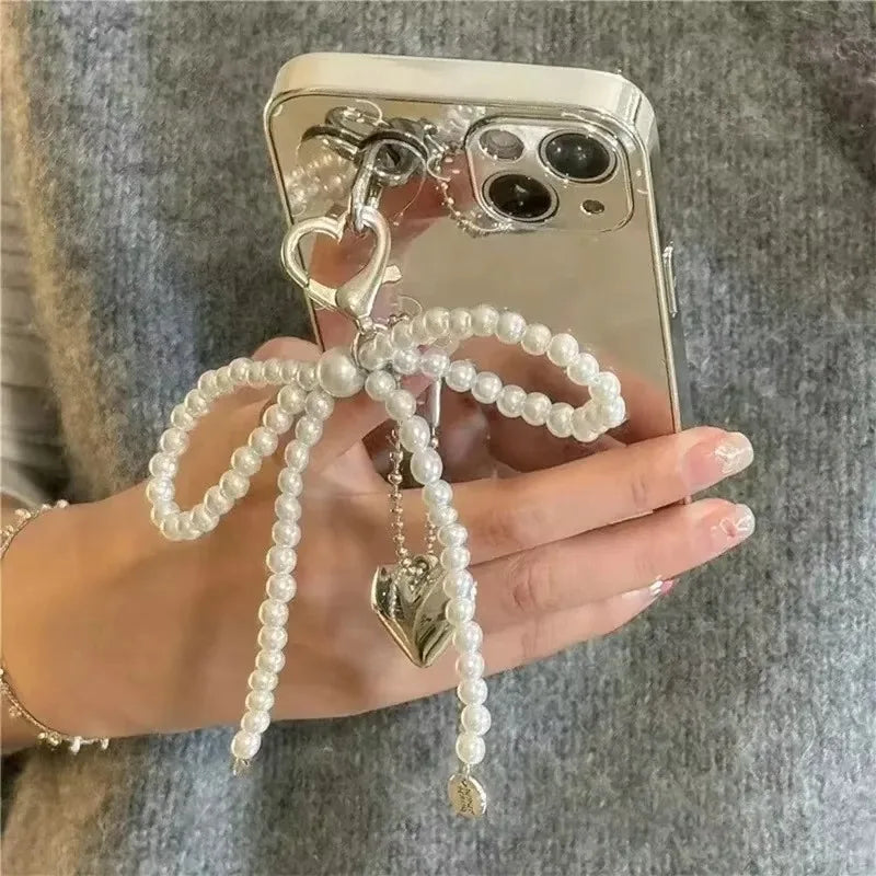 Pearl Bow & Heart Bag Charm