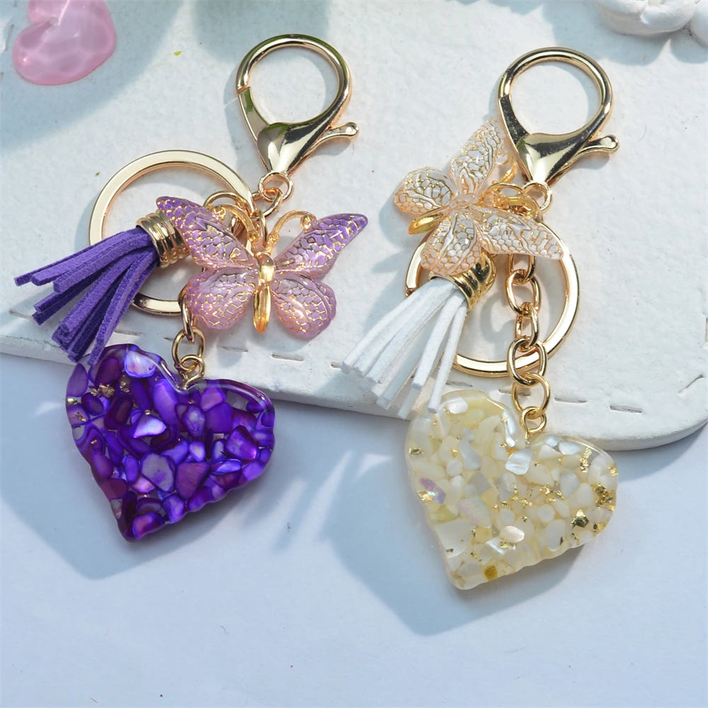 Butterfly Heart Rhinestone Tassel Charm