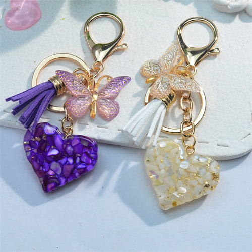Butterfly Heart Rhinestone Tassel Charm