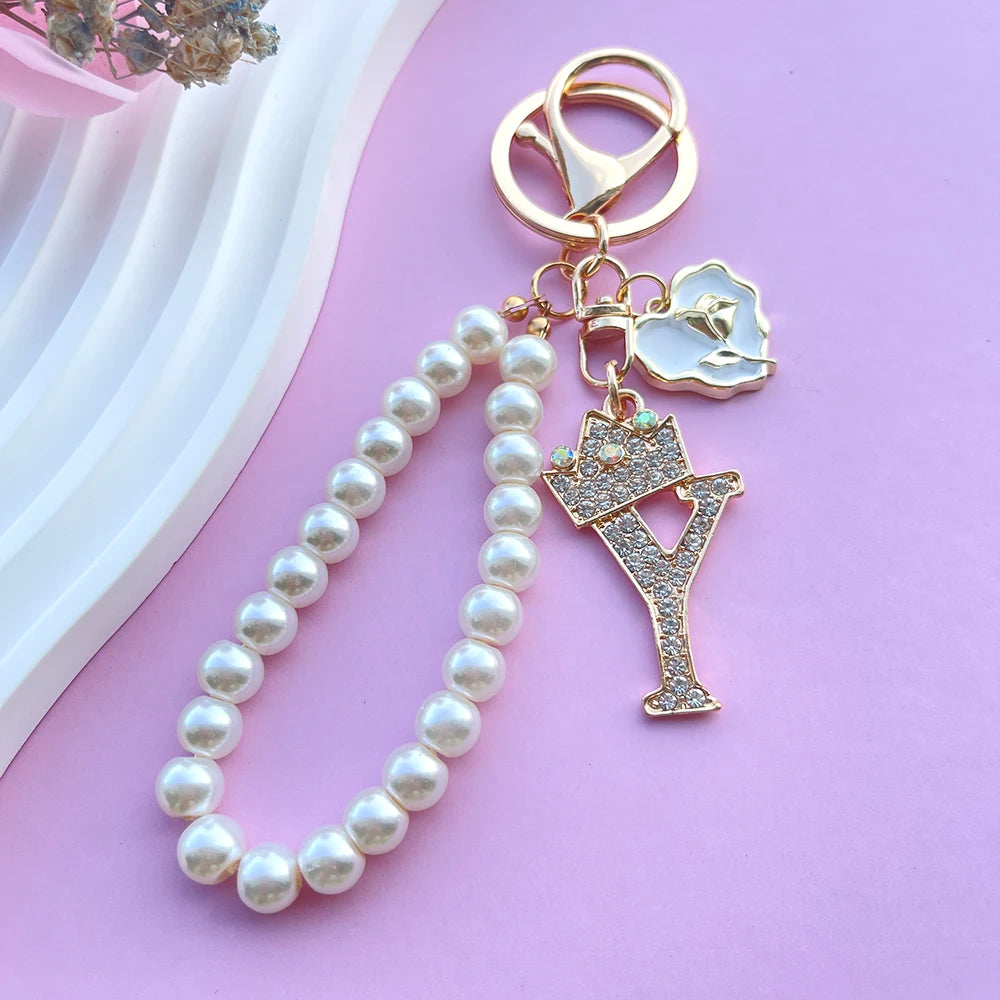 Pearl Crown Initial Keychain (A–Z)