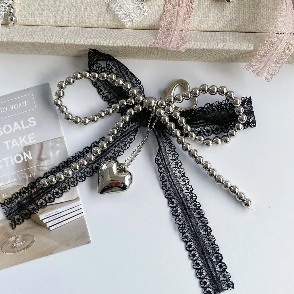 Pearl & Lace Bow Bag Charm